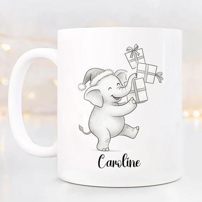 Cute Elephant Coffee Cup With Name, Personalized Elephant Lover Coffee Mug Gift For Men Women Kids Children, Awesome Animal White Ceramic Teacup 11 Oz 15 Oz, Custom Name Elephants Accent Coffee Mug