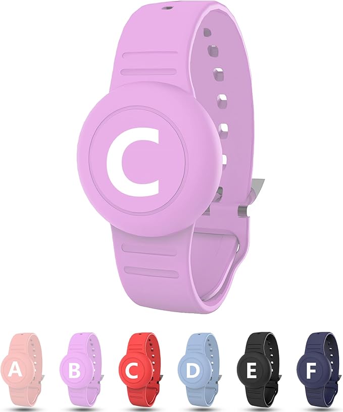 Waterproof Bracelet for AirTag Kids, Personalized Initial Letter Hidden Holder Compatible with Air Tag, Silicone Case for Airtag Adjustable Anti-Lost GPS Tracker for Toddler Child Elder, C