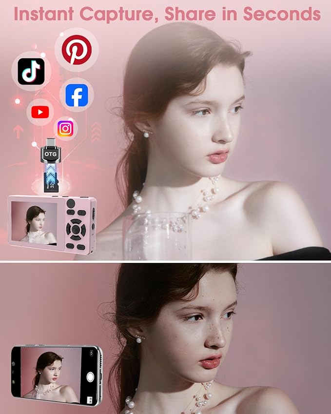 Digital Camera with Front Rear Lens, Autofocus 64MP 4K Camera for Photography with 32GB Card, Portable Compact Point and Shoot Camera for Teens Adult Beginner with Metal Shell, 2000mAh Battery