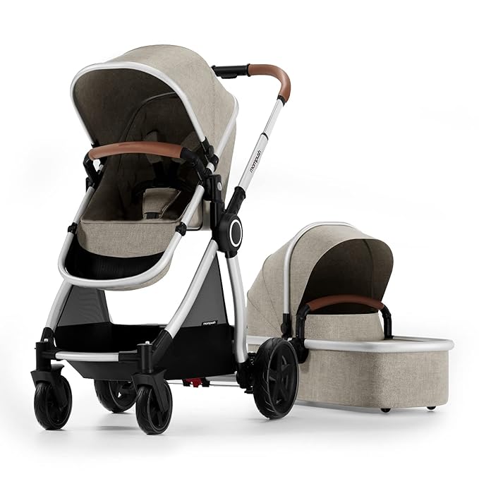 Mompush Ultimate 2 Baby Stroller for Infant and Toddler with Newborn Mode and Reversible Seat, All-Terrain Stroller with All-Wheel Suspension, Includes Car Seat Adapter and Large Storage Basket