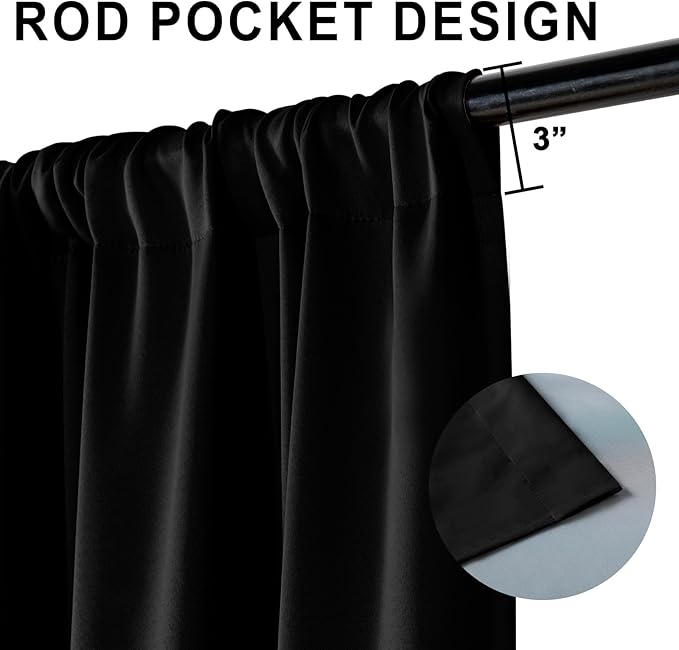 XWZO 100% Blackout Window Curtains - Rod Pocket Thermal Insulated & Completely Room Darkening Black Liner Window Treatment with Tiebacks for Bedroom/Living Room, Black, W60 x L63, Set of 2 Panels