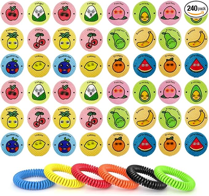 240Pcs Mosquito Patches Stickers, Individually Wrapped Natural Plant Based Mosquito Stickers with 6 Pack Mosquito Repellent Bracelets for Kids Adult Outdoor Hiking, Camping, Travel