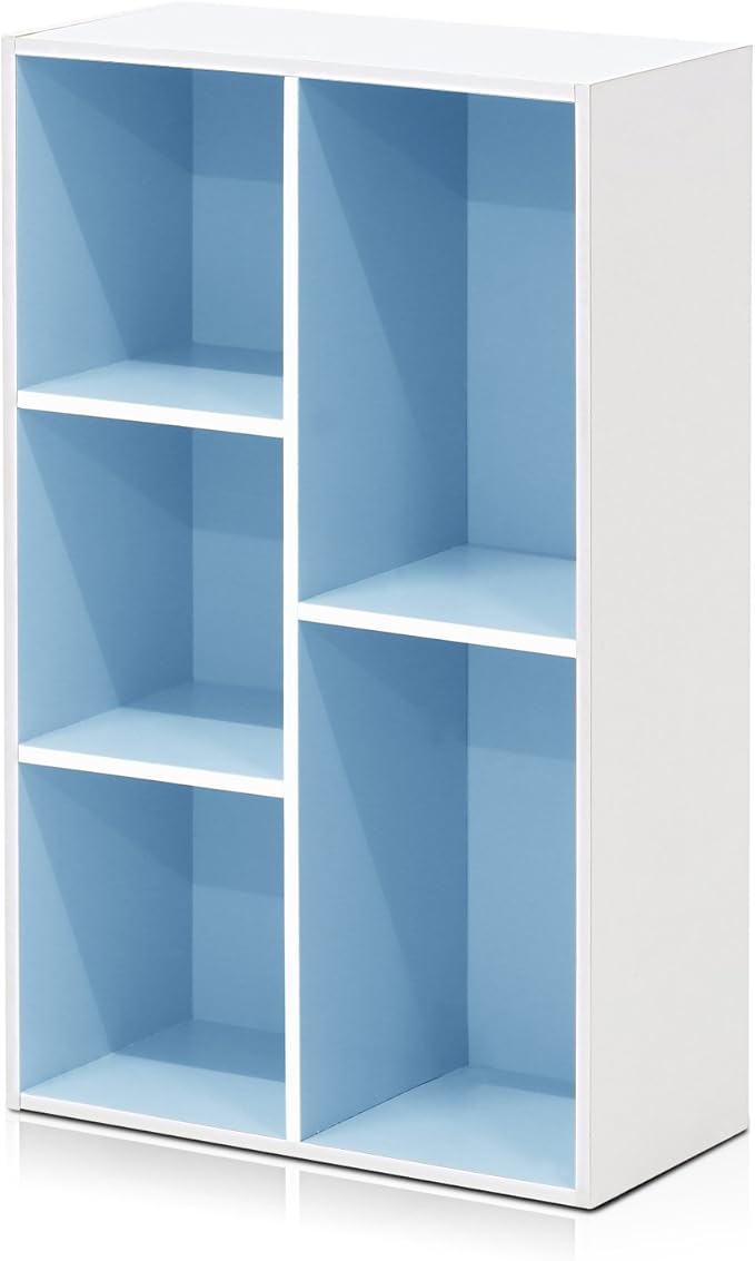 Furinno 5-Cube Reversible Open Shelf, White/Light Blue 11069WH/LBL
