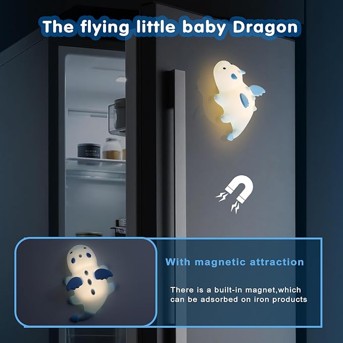 Cute Baby Dragon Kids Night Light for Kids,Cute Soft Silicone Lamp 3 Level Dimmable Changing Rechargeable Breastfeeding Nursery Portable Kawaii Lamps,Bedside Lamp for Baby and Toddler,Boy Girls（Blue）