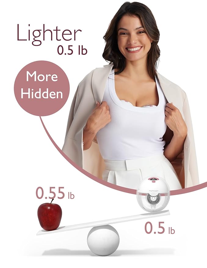 Momcozy M5 Hands-Free Wearable Breast Pump, Double-Sealed Flange for Baby-Like Comfort, 3 Modes & 9 Suction Levels, Portable Electric Pump – 24mm, 1 Pack Cozy Red