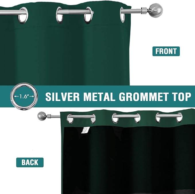 ChrisDowa 100% Blackout Curtains for Bedroom with Black Liner, 2 Thick Layers Total Blackout Thermal Insulated Grommet Window Curtains 2 Panels Set (Forest Green, 42 x 63 Inch)