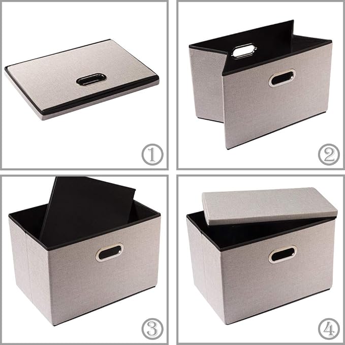 PRANDOM Large Foldable Storage Bins with Lids [5-Pack] linenFabric Decorative Storage Boxes Organizer Containers Baskets Cube(17.7x11.8x11.8) For 6+ Year Old Boys and Girls