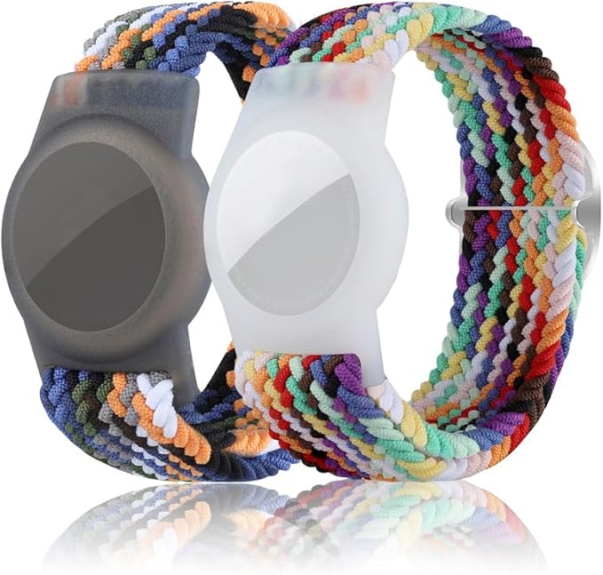 2 Pack Kids Bracelet Compatible with AirTag, GPS Kid Tracker Holder Braided Wristband for Apple Air Tag, 2022 Upgraded Nylon Adjustable Anti Lost Airtag Watch Band for Kids Children Elders