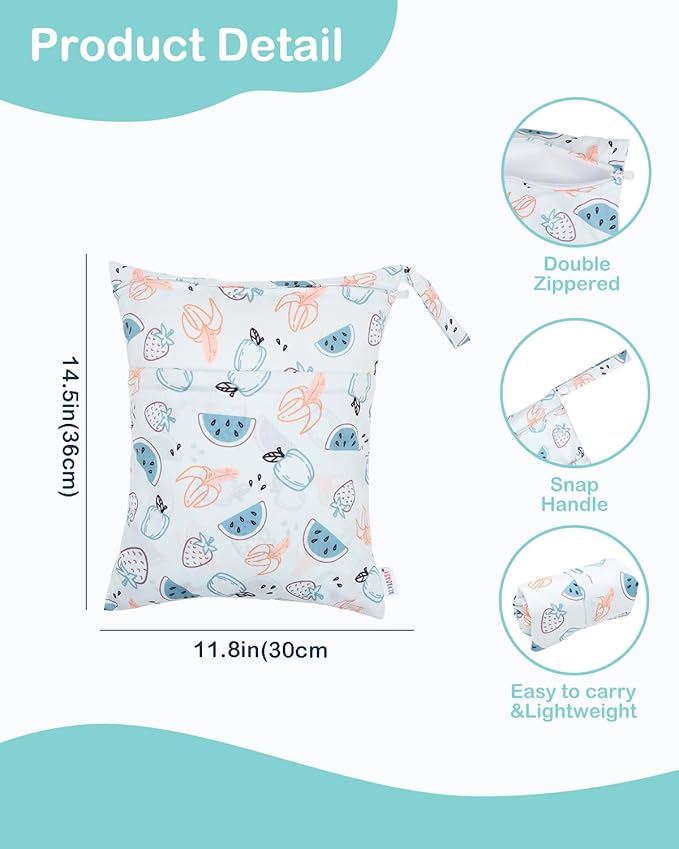 ALVABABY 3 Cloth Diaper Wet Dry Bags Waterproof Reusable with Two Zippered Pockets Travel Beach Pool Daycare Soiled Baby Items Yoga Gym Bag for Swimsuits or Wet Clothes Small Medium Large 3L-ZM29