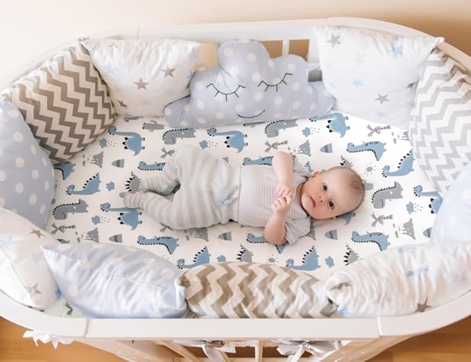 4 Pack Soft Baby Boy Sheets Dinosaur Star Cloud Soft Polyester Neutral Unisex Fitted Sheets Set for Baby Boys