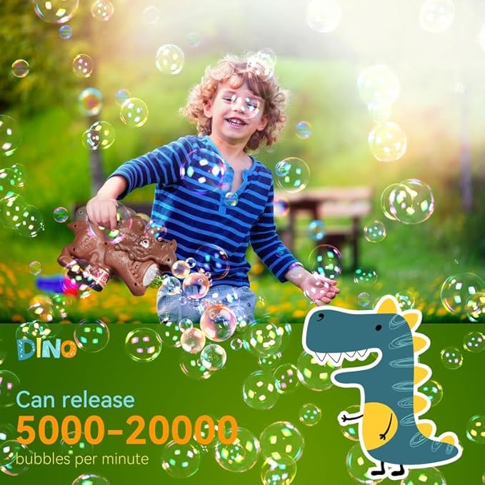 Dinosaur Bubble Machine with Colorful Lighting for Kids Automatic Handheld Dinosaur Bubble Toy 20000+ Big Bubbles Per Minute Bubbles Toy for Outdoor Parties Yard Fun Kids Gift Tyrannosaurus Green