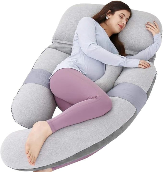 AS AWESLING 60in Full Body Pillow | Nursing, Maternity and Pregnancy Pillow | Extra Large U Shape Pillows with Detachable Side, Separate Support Pillow and Removable Cover (Velvet and Jersey Grey)
