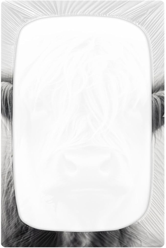 Highland Cow Crib Sheets for Boys and Girls, Fitted Baby Crib Sheets Soft and Breathable Mini Crib Sheets 52 X 28 Inches