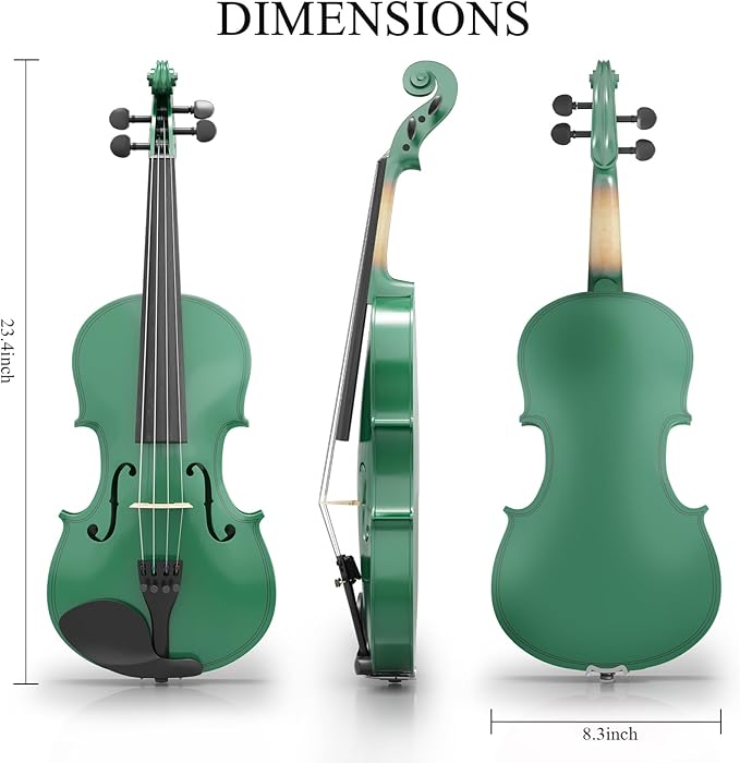 Beginner Violin 4/4, Full Size Violin for Adults, Teens, Student, Acoustic Fiddle Kit with Hard Case, Bow, Rosin, Bridge, Learners Age 12+ (Green)