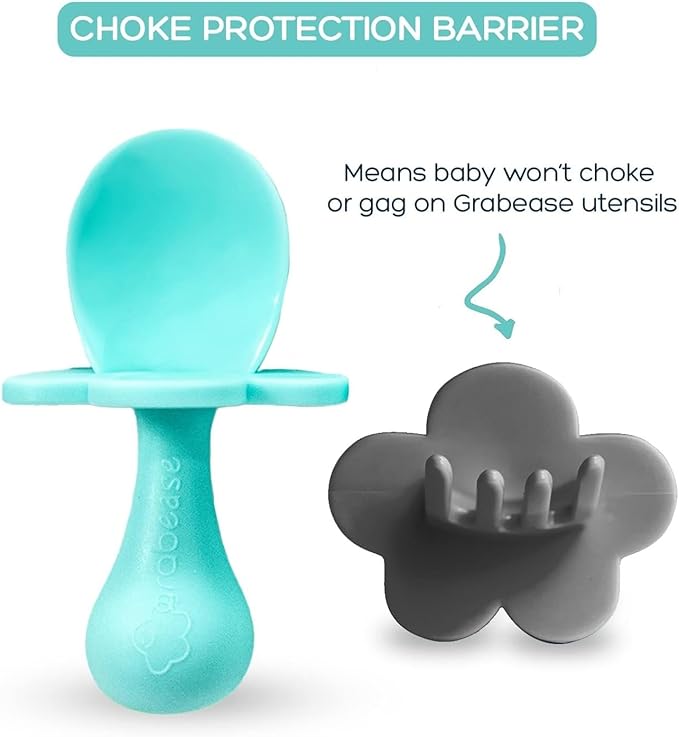Grabease Baby Spoons and Forks Utensils for Toddlers Infants BPA-Free & Phthalate-Free Baby Silverware, 2 Sets, Teal and Gray - Infant Spoon - Toddler Fork