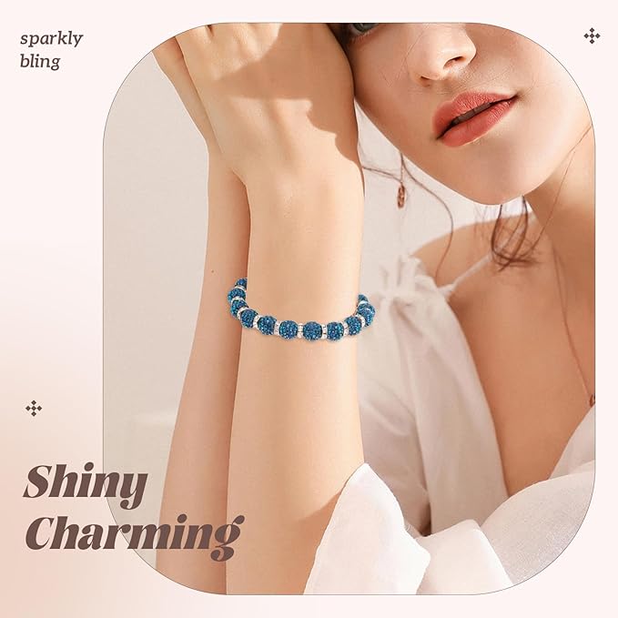 200pcs 10mm Rhinestone Beads for Jewelry Making, Blue Zircon Shiny Round Disco Ball Beads Bulk, Sparkle Crystal Clay Christmas for Bracelet Baseball Necklace Earring Crafting and DIY