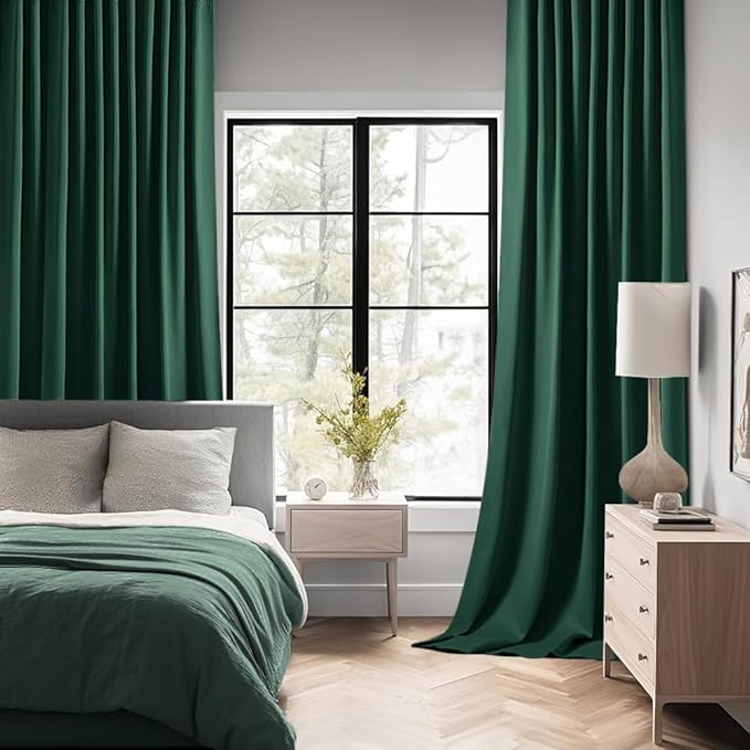 MIULEE Hunter Green Back Tab Blackout Curtains 84 Inch Length 2 Panels Set for Living Room Bedroom, Rod Pocket/Pinch Pleat Thermal Insulated Room Darkening Pleated Light Blocking Drapes