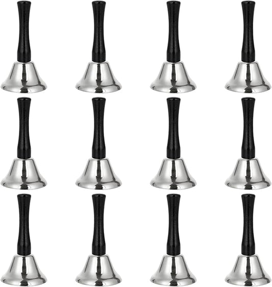 CYEAH 12 Pack Hand Bell, Silver Steel Service Bell Call Bell Dinner Bell for Wedding, Service, Game, Alarm, Jingles (Silver)