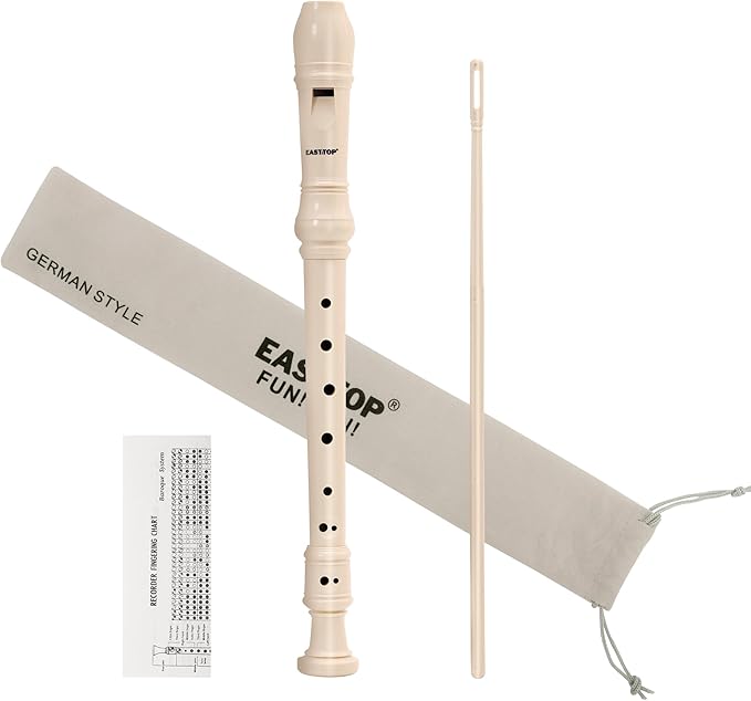 EAST TOP Soprano Recorder for Kids Beginners, 8 Hole Plastic German Fingering Flute Recorder 3 Piece with Cleaning stick, Cotton pouch, Fingering Chart, Colorful box (Ivory), as a gift