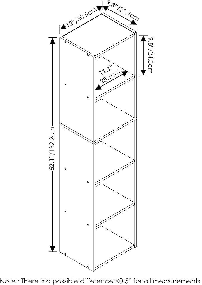 Furinno Luder Bookcase / Book / Storage, 5-Tier Cube, White