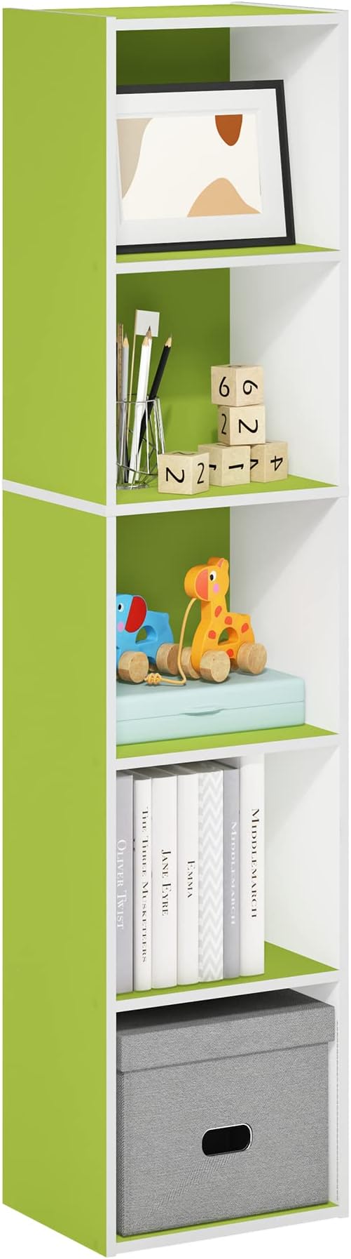 Furinno Luder Bookcase / Book / Storage, 5-Tier Cube, Green/White