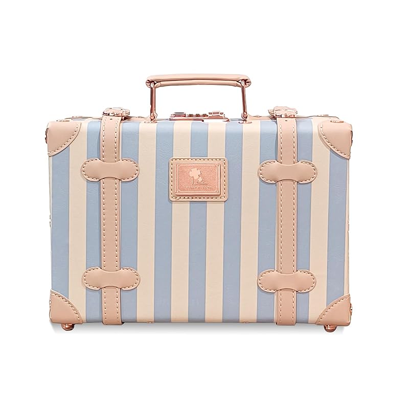 Unitravel Baby Keepsake Case, 13" Handmade Memory Storage Box, Newborn Keepsake Box, Vintage Suitcase for Baby Shower, Baptism, Naming Ceremony or Birthday (blue strip)