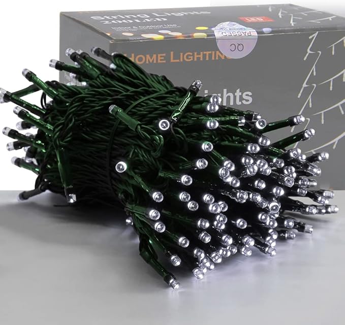 HOME LIGHTING 66ft Christmas Decorative Mini Lights, 200 LED Green Wire Fairy Starry String Lights Plug in, 8 Lighting Modes, for Indoor Outdoor Xmas Tree Wedding Party Decoration (White)