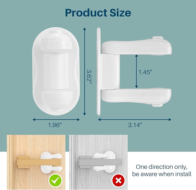 Inaya Door Lever Lock (4 Pack) – Child Proof Handle Locks, 3M Adhesive & Easy Installation for Home, Baby-Proof Locks for Kids Safety, Compatible with standard doors