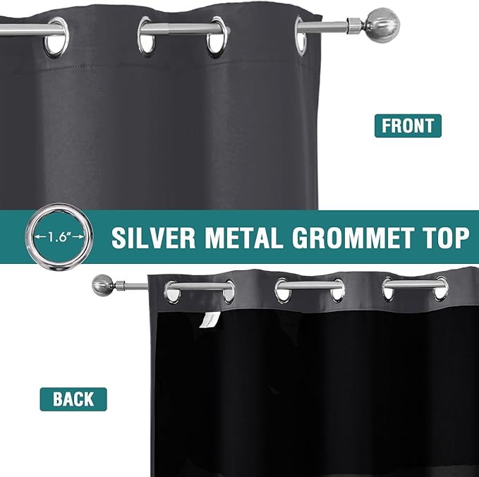 ChrisDowa 100% Blackout Curtains 78 inch Long for Bedroom with Black Liner, 2 Thick Layers Total Blackout Thermal Insulated Grommet Window Curtains 2 Panels Set (Dark Grey, 42 x 78 Inch)