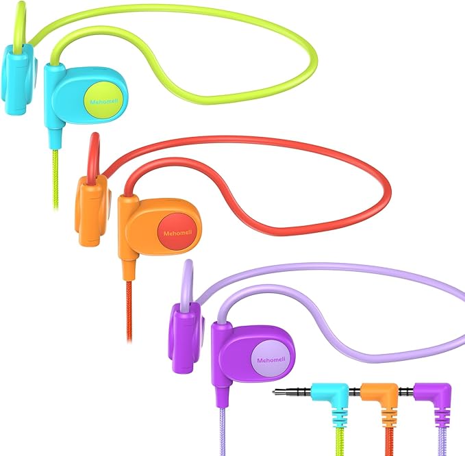 Kid Headphones for School, Air Conduction Open Ear Headphones, 3.5mm Jack Wired Cord, Ultra-Comfort, Ergonomic and Lightweight Design Perfect for School and Outdoor Activities-Orange,Purple,
