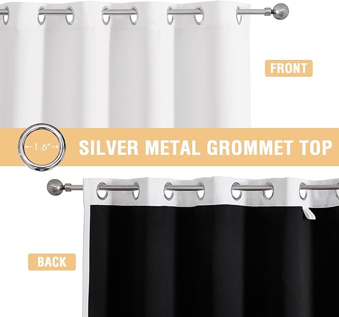 ChrisDowa White 100% Blackout Curtains for Bedroom with Black Liner, 2 Thick Layers Total Blackout Thermal Insulated Grommet Small Window Curtains 2 Panels Set (Pure White, 42 x 45 Inch)