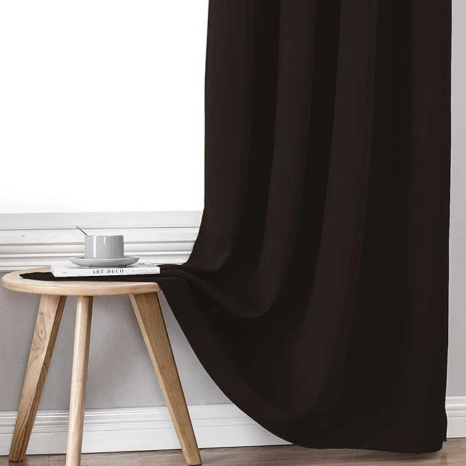 ChrisDowa 100% Blackout Curtains for Bedroom with Black Liner, 2 Thick Layers Total Blackout Thermal Insulated Grommet Window Curtains 2 Panels Set (Brown, 52 x 45 Inch)