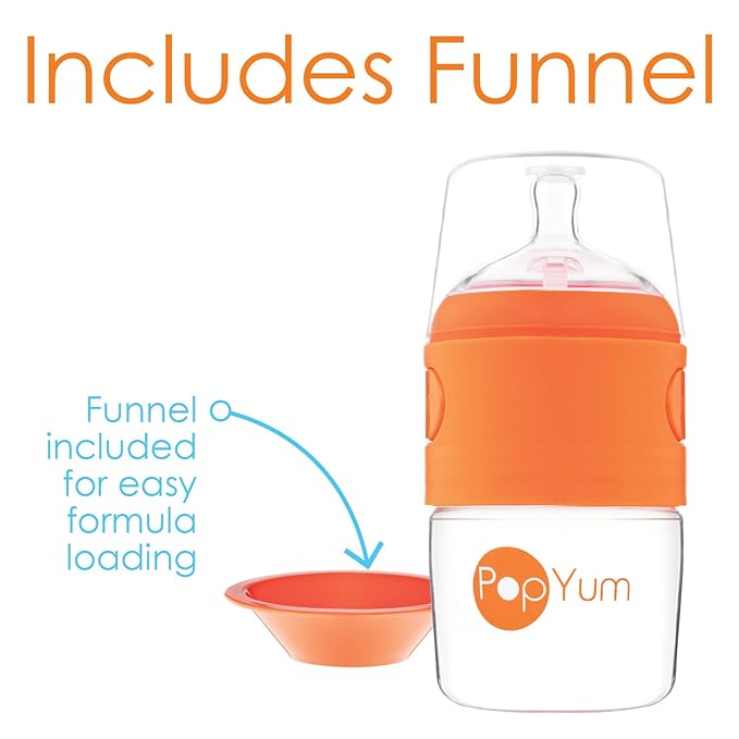 PopYum 5 oz Orange Anti-Colic Formula Making/Mixing/Dispenser Baby Bottles, 3-Pack with #1 Slow Flow Nipples, 150 ml, BPA-Free, Natural Latch