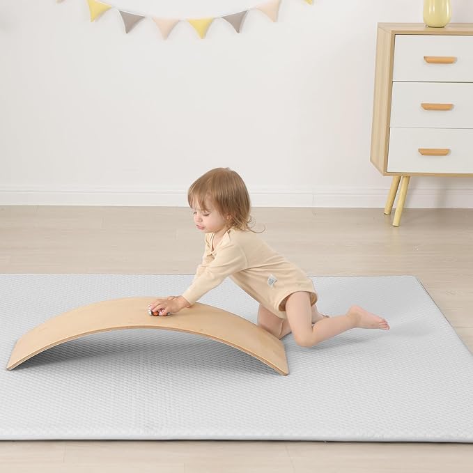 Baby Play Mat for Summer, 1.3 Thick Extra Large Memory Foam Cooling Floor Tummy Time Mat, Soft & Breathable, Non-Slip Rectangular for Toddlers’ Playtime & Rest(Grey,79"x118")