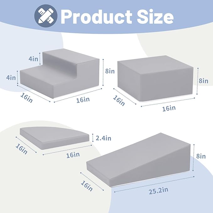 4-Piece PU Leather Baby Foam Climbing Blocks for Toddlers - Soft Play Climbing Toys for Toddlers - Foam Climbing Set for Crawling and Sliding Indoor (Gray)