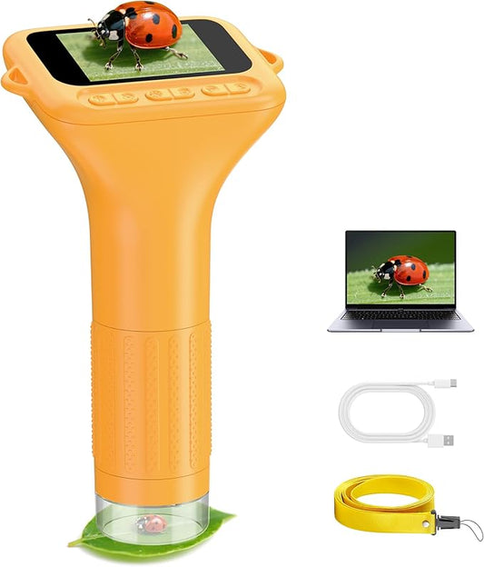 Handheld Microscope for Kids Portable Pocket Digiscope - 2" IPS HD Screen 1000X Digital Microscopes Camera PC Compatible 3-12 Year Old Girl Boy Science Edu Fun Birthday Gifts Toys