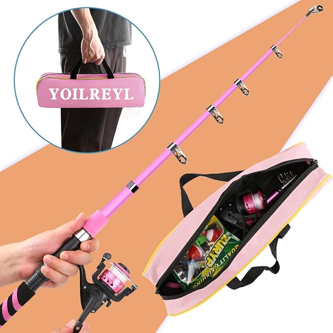 Collapsible Telescopic Fishing Rod and Reel Combo Push Button Small Fishing Pole Kit Beginner Youth Boys Fishing Starter Set Tackle