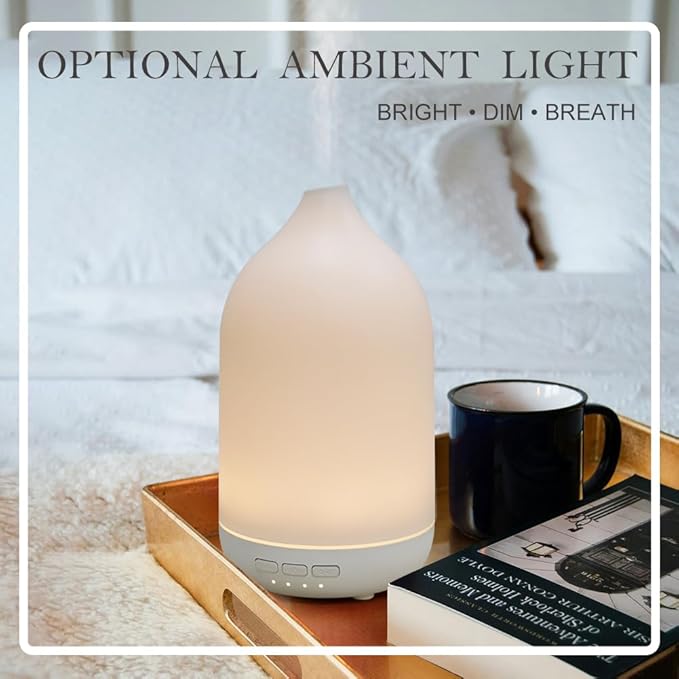 Essential Oil Diffusers, Aromatherapy Diffuser for Essential Oils, 100ml Oil Diffusers for Large Room - 5 Timers, Warm Ambient Light, Auto-Off