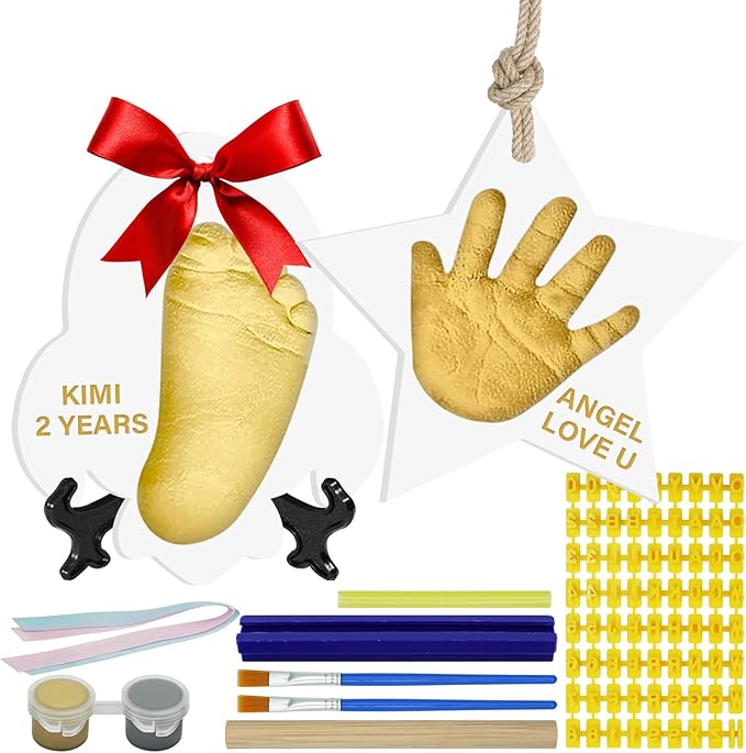 Baby Hand & Footprint Keepsake Kit - Personalized Handprint Footprint Ornament for Newborn Babies, New Mom Gifts, Baby Shower & Registry, Nursery Picture Frame, Pet Paw Print Ornament