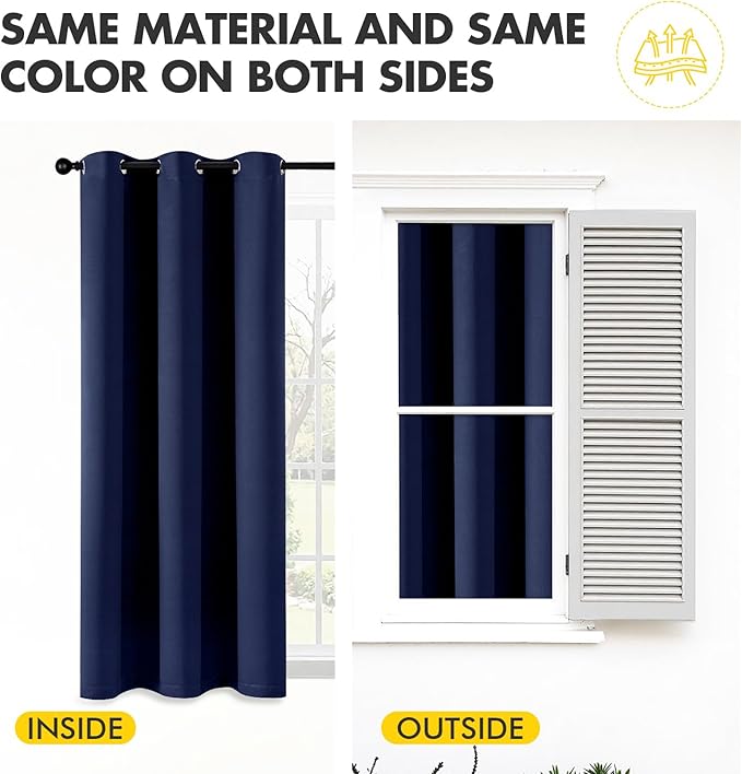 MIULEE Navy Blue Blackout Curtains for Bedroom Living Room 64 Inches Long 2 Panels, Thermal Insulated Room Darkening Drapes Solid Grommet Noise Reducing Light Blocking Window Treatments 40x64 Inch