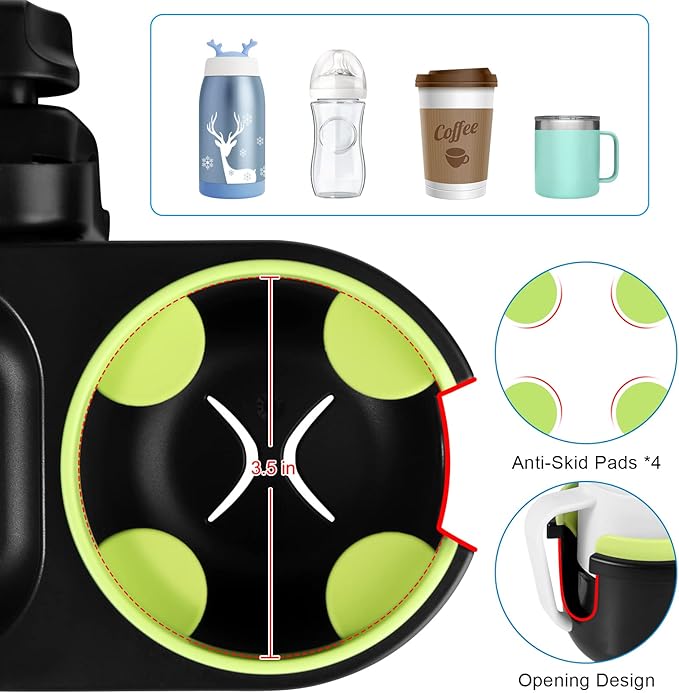 Accmor Stroller Cup Holder with Tray, Universal Cup Holder, Bike Bottle Holder, 361° Rotatable Large Caliber Drinks Holder for Stroller, Bike, Wheelchair, Walker