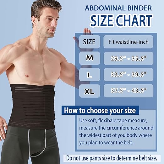 Abdominal Binder for Post Surgery & Postpartum Recovery, Abdomen Hernia Support Belt for Women & Men (Black, X-Large)