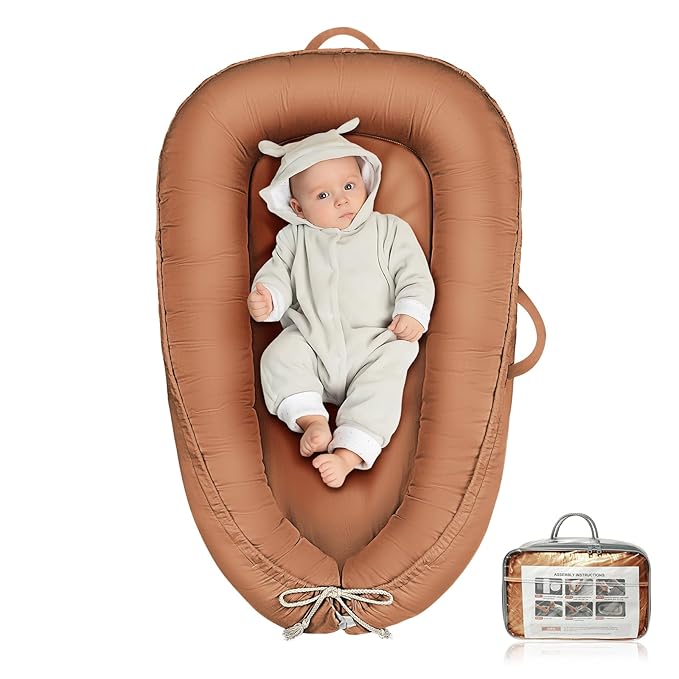 Baby Lounger - Infant Lounger for Newborn 0-24 Months, Pure Cotton Breathable Baby Nest Lounger Cover, Newborn Essentials for Baby Boys & Girls, Co Sleeper Portable Baby Bed for Home and Travel