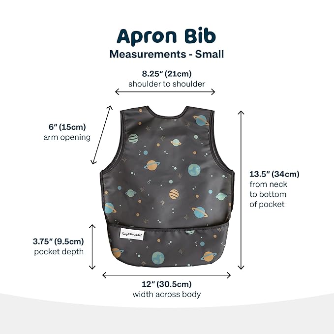 Tiny Twinkle Mess Proof Baby Bib - Waterproof & Lightweight Baby-Led Weaning Apron | 100% Recycled Polyester, Easy Clean & Machine Washable (Space, Small 6-24 Months)