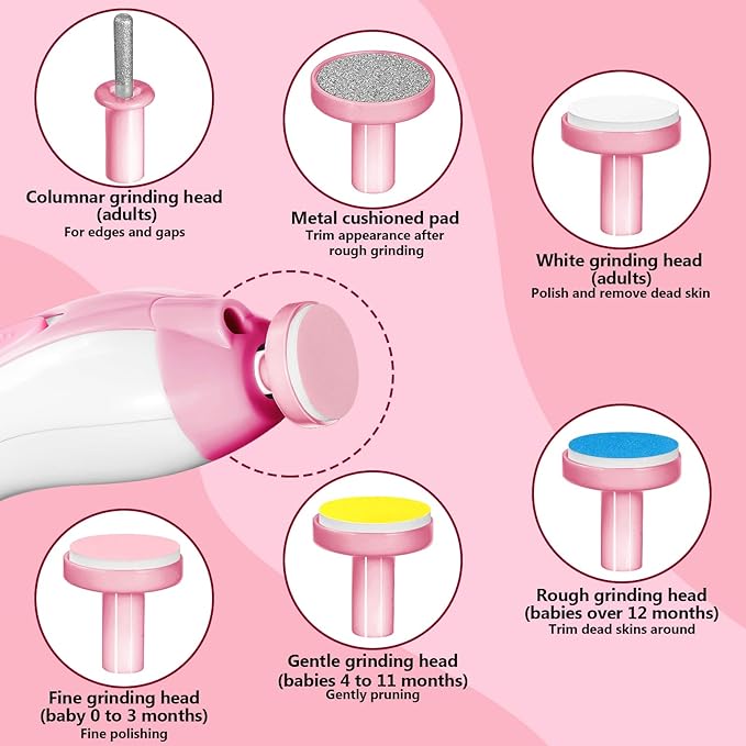 Baby Nail Trimmer Electric, 6 in 1 Rechargeable Baby Nail Clippers Manicure Set Grooming Kit for Toddler Infant or Adults (Pink)