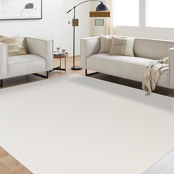 Soft Large Plastic Floor Mat for Living Room, 6'×9' Beige Waterproof Vinyl Area Rug for Baby Spills, Non-Slip Durable Multi-Pupose Floor Cover Protector for High Traffic Areas