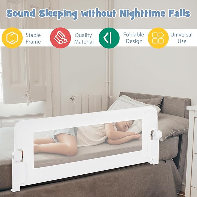 BABY JOY Bed Rails for Toddlers, Swing Down Safety Bed Guard for Convertible Crib, Folding Baby Bedrail for Kids Twin, Double, Full Size Queen & King Mattress (48-Inch, White)