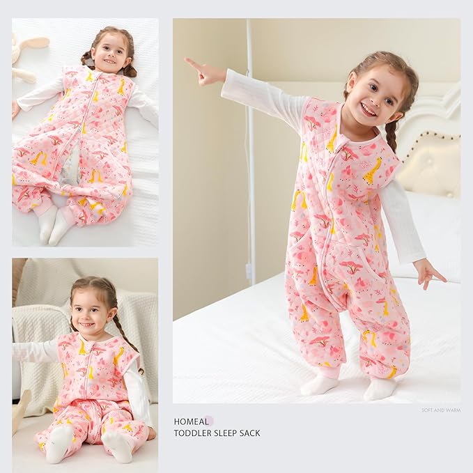 HOMEAL Toddler Sleeping Sack 3t-5t, 1.0 TOG Baby Girl Sleep Sack With Legs, Sleeveless