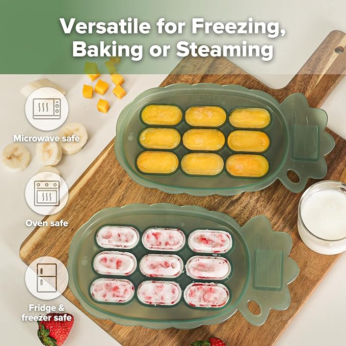 Haakaa Silicone Nibble Freezer Tray -Breastmilk Teething Popsicle Mold - Baby Fruit Food Feeder Teether Tray - Baby Food Maker - Ice Cube Tray - 4 Months+ Babies - BPA Free Silicone -Green