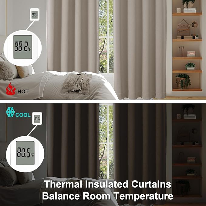 Simplebrand Ava Stone Blackout Curtains for Bedroom 72 Inch Length 2 Panels Set, Privacy Thermal Insulated Rod Pocket Door Window Curtains for Patio French Door Front Door, W40 x L72 Inch, Stone